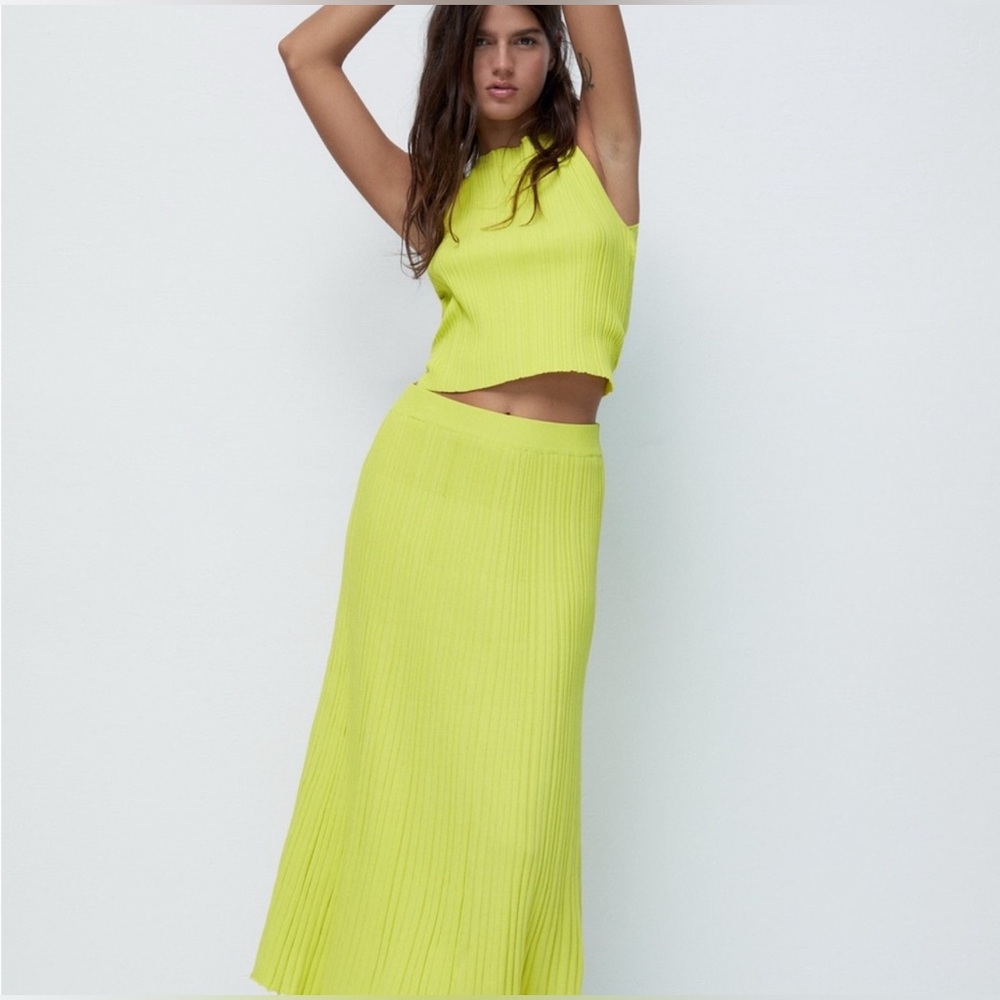 Zara Ribbed Knit Skirt and top set. Lime green.
